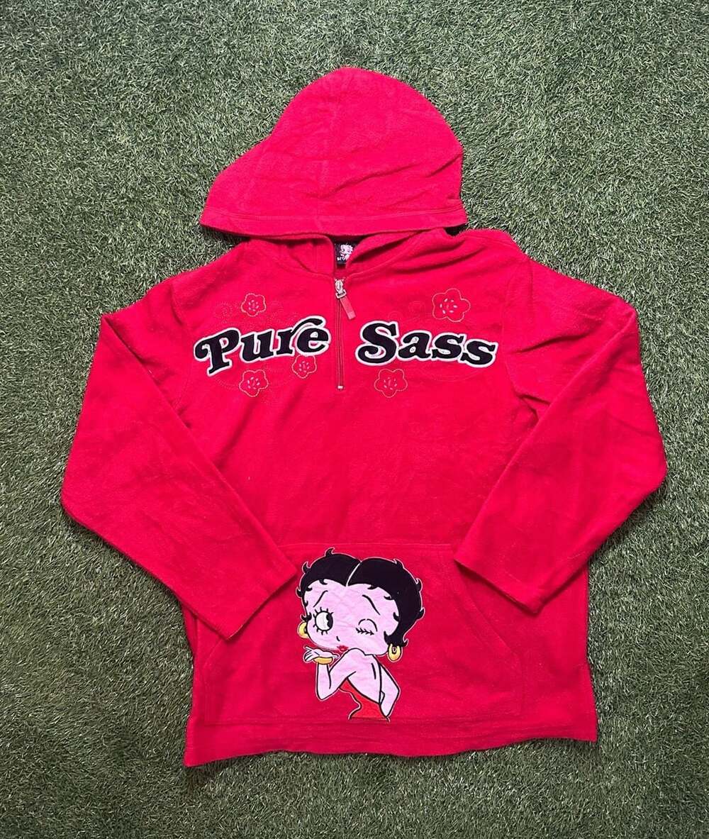 Betty Boop Pure Sass Women's Plus 1X Red Fleece 1/4 Zip Hoodie